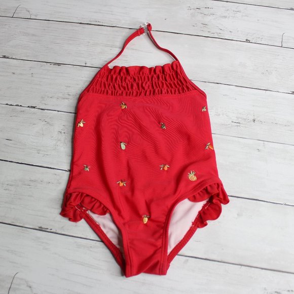 BT Kids Baby Girl's Vintage Retro Swimsuit Size 12 Months Red One Piece - Picture 1 of 4